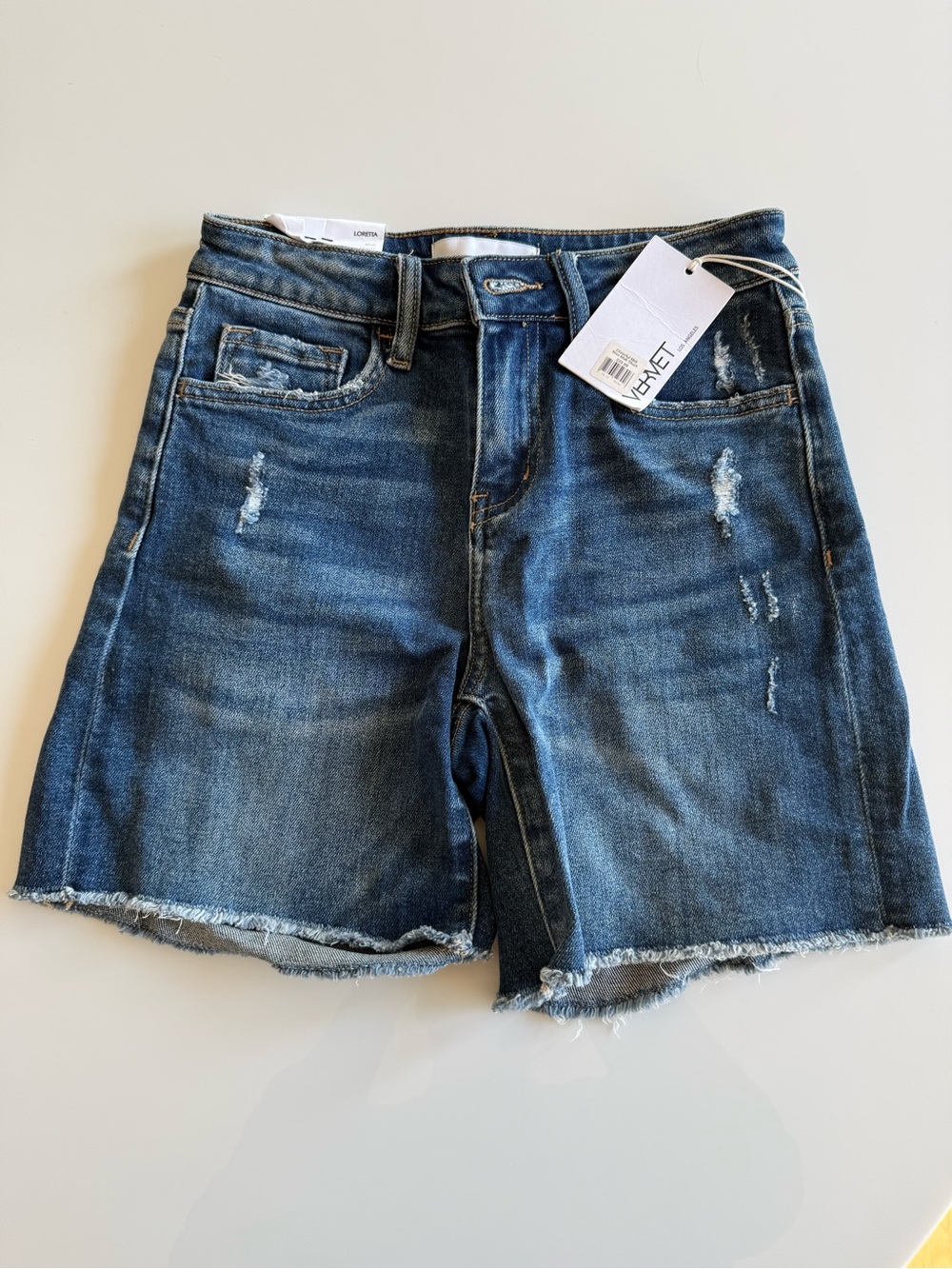 Vervet by Flying Monkey Women's Distressed Denim Shorts - Dark Blue - XS